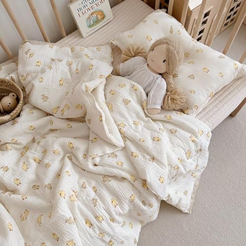 Image of BuLuTu Baby Toddler Muslin Blanket| Crib Baby Quilts| Cot Comforter| Nursery Bed Throw Blanket| Toddler Quilt Blanket | Soft Breathable | Super Cute Duck Pattern| 60x78 Inch,2.5 Pounds