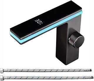 Grifo de baño digital para lavabo con pantalla digital con luz ambiental: elegante y ahorro de agua (negro)