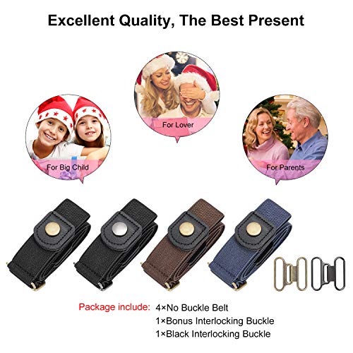Image of 4 Pieces No Buckle Elastic Stretch Belts for Men Women, Comfortable Buckle Free Invisible Belts for Jeans Pants