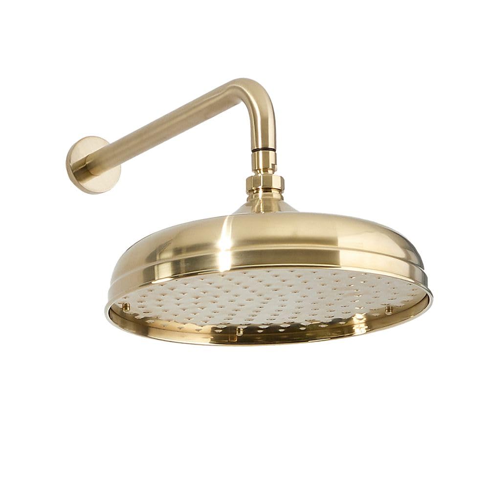 Milano Brushed Brass Elizabeth 300Mm Round Rainfall Shower Head Wall Mounted Arm - Brass