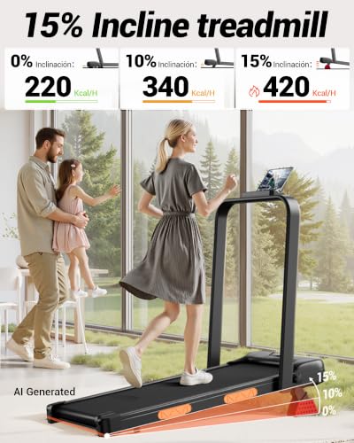 Image of LONTEK 15% Incline Walking Pad Treadmill, Foldable Treadmills for Home | Compact, 2.5HP Brushless, Foldable Treadmill, Portable Treadmill, Home Office, Reomte Control, 300Lbs Weight Capacity