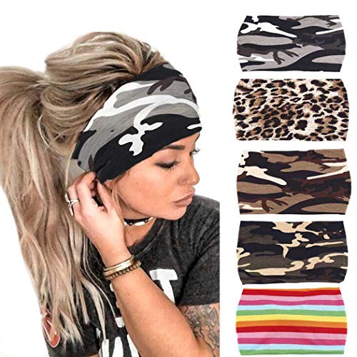 Bohend Camo Sports Wide Headbands Yoga Hair Bands Cotton Stretchy Yoga Hair Accessories for Women and Girls