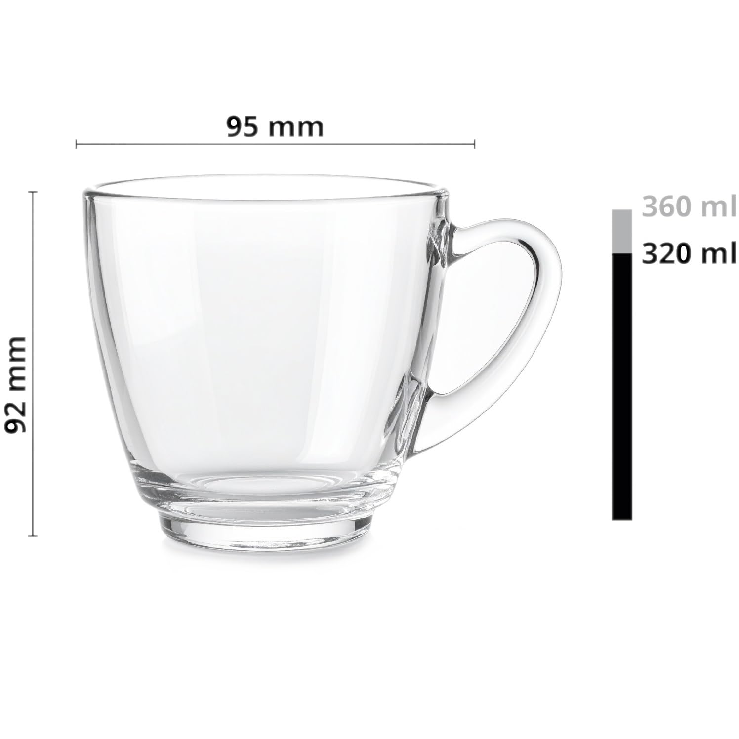 Glasmark KROSNO 1992 Set de 6 Tazas de Café de Vidrio 360 ml Transparente Apta para Lavavajillas