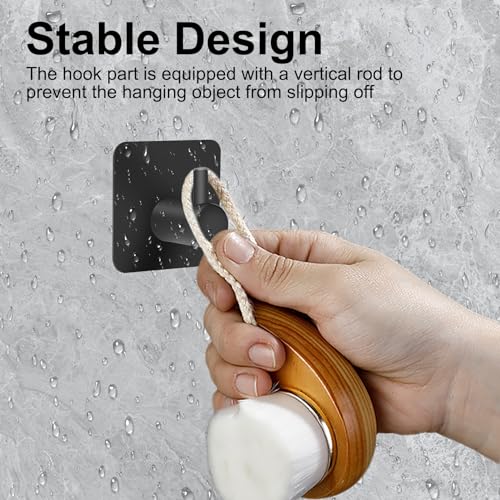 6 Stück Handtuchhaken ohne Bohren Schwarz, Handtuchhalter ohne Bohren Schwarz, Edelstahl Klebehaken Extra Stark, Kleiderhaken Selbstklebende Haken Handtuch Halter, für Badezimmer Haken Küchenhaken