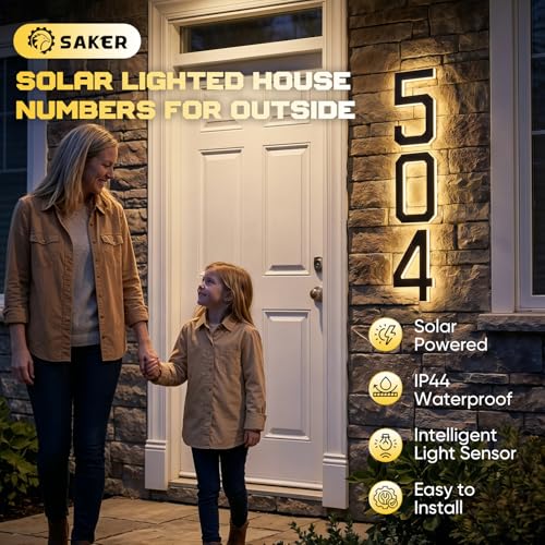 Saker 9 Inch Solar House Numbers for Outside, Address Numbers for House,IP44 Waterproof Auto On/Off Address Sign,Lighted House Numbers Light for Home Yard(7-Black, 9IN) by Saker - Used condition - Image 8