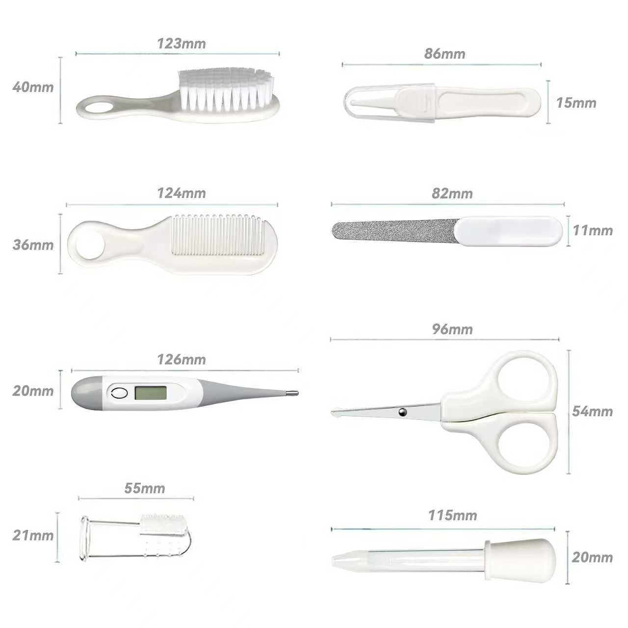 Baby Grooming Kit, Infant Safety Care Set with Hair Brush Comb Nail Clipper Nasal Aspirator,Baby Essentials Kit for Newborn Girls Boys (Grey White)