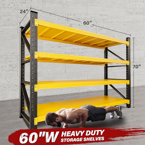 Image of 5000LBS Heavy Duty Garage Shelving Units,60 inch Wide & Deep Storage Shelves,Yellow Metal Garage Shelves,Large Storage Rack,Steel Shelf,Industrial Shelving for Shop,Warehouse,60 inch W x 24 inch D x 70 inch H