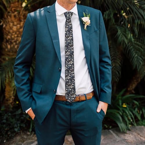 Image of Mantieqingway Floral Ties for Men Skinny Cotton Tie Flower Necktie