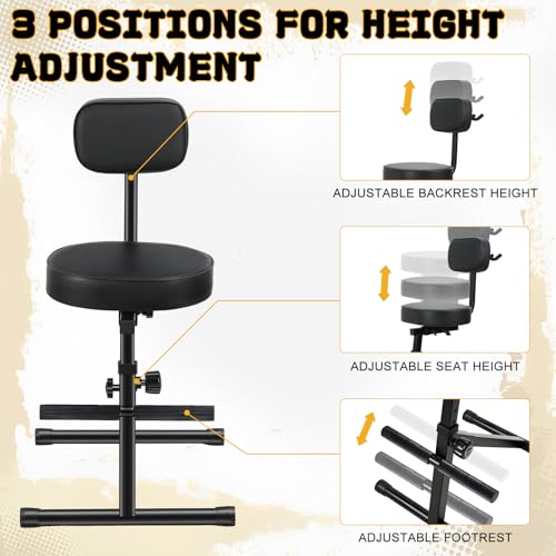Image of Adjustable Guitar Stool with Stand & Backrest, 225LBS Heavy-Duty Padded Guitar Seat with Footrest, Foldable Ergonomic Guitar Chair for Home Practice, Studio & Stage(Black)