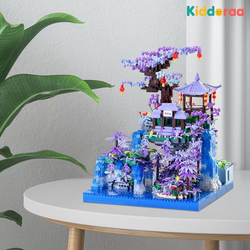 Image of Peach Blossom Pond Japanese Architecture Building Blocks Set, Micro Mini Bricks Cherry Blossom Tree House Kit 2500+ PCS with LED Lights for Adults & Kids | 1 Year Manufacturing Warranty