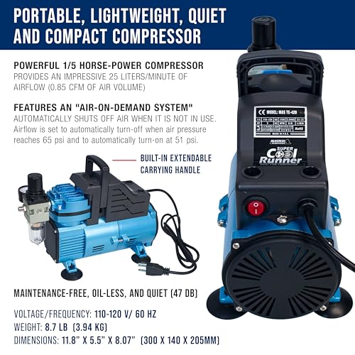 Image of Master Airbrush 1 /5 HP Cool Runner Dual Fan Air Compressor Kit Model TC-420 | Professional Single-Piston with 2 Cooling Fans, Longer Running Time without Overheating, Regulator Water Trap Holder