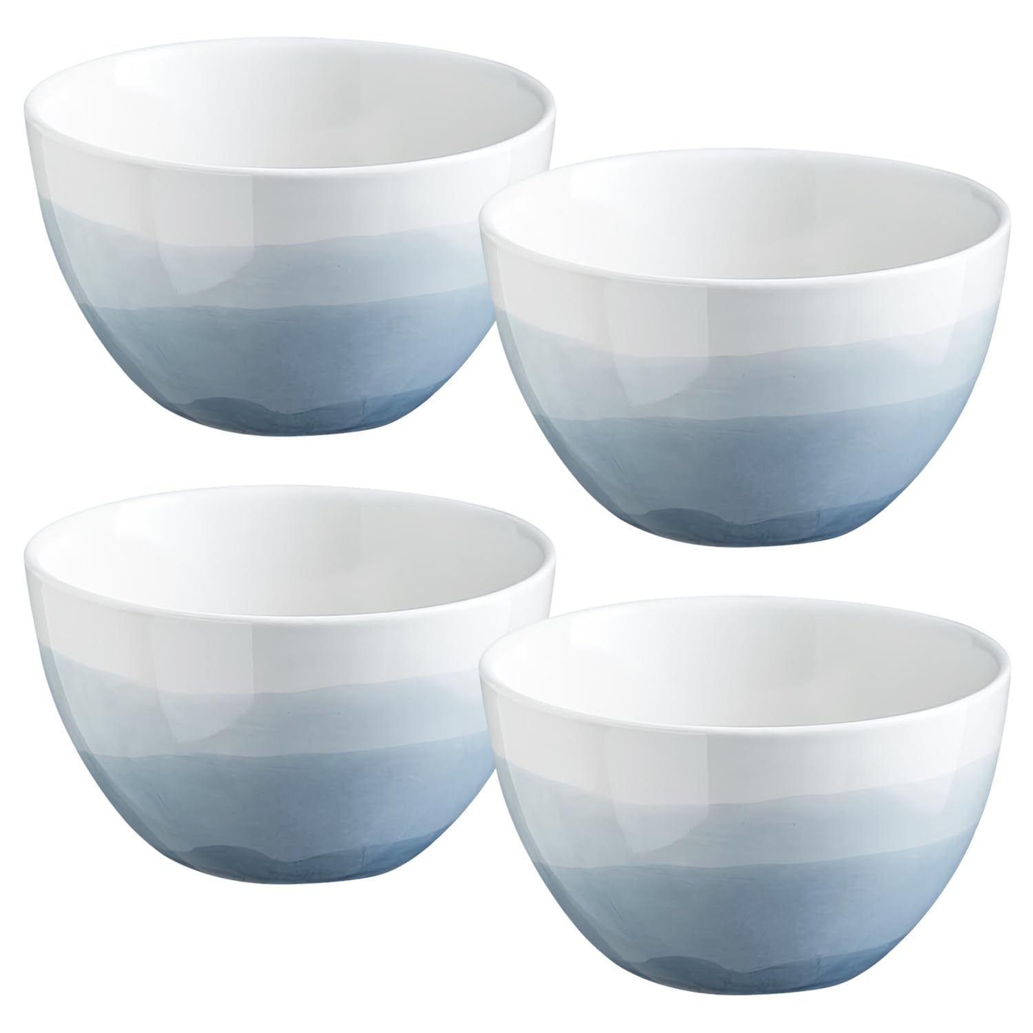Großes Müslischüssel-Set, 400 ml, Suppenschüsseln, mikrowellengeeignet, Reisschalen, Frühstücksschalen, Keramik-Müslischalen (weiß und blau, 4 Stück)