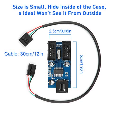 Image of Rocketek Motherboard USB 2.0 9-Pin Header to 2-Port Hub Splitter - 30CM Cable USB 9-Pin Internal Cable Adapter