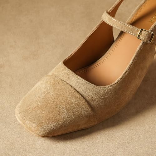 Image of Theater Women Twiggy Mary Jane Block Heel Sandals with Square Toe and Adjustable Buckle Slingback | Cushioned Comfort for Office & Formal Wear
