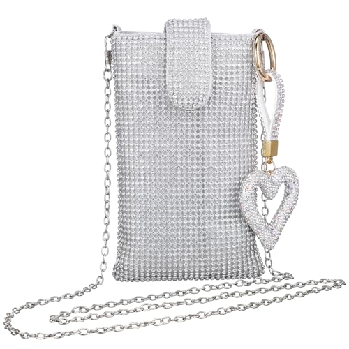 Nylon résistant sac téléphone portable argenté avec bandoulière et porte-clés acrylique