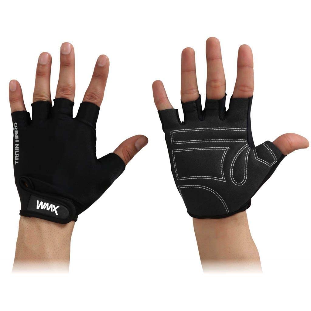 WMX Unisex Leather Gym Gloves | for Professional Weightlifting, Fitness Training and Workout | with Half-Finger Length, Wrist Wrap for Protection (SUDE, M) 1