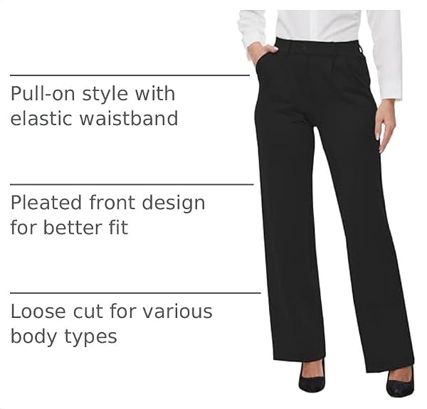 SOOWOT Plus Size Wide Leg Yoga Dress Pants Women Stretch Pleated Front High Rise Pants Woman Business Slacks Casual Lounge Work Office with Pockets 27" Black 3XL by SOOWOT - Used condition - US$26.50