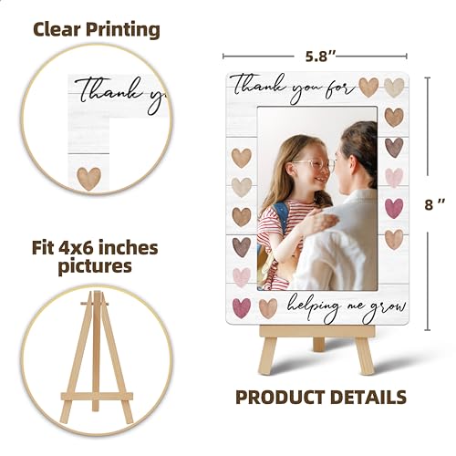 Image of DETIHO Thank You for Helping Me Grow 4x6 Photo Frame, Small Wooden Photo Frame with Easel Stand, Teacher Appreciation Gifts for Table Decor Display -E05