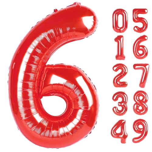 Red 6 Balloon,Foil Birthday Number Balloons,40 Inch Decorations Men Women