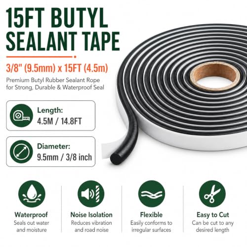 Image of Poweka ﻿15Ft Headlight Sealant, 3 /8 inch Butyl Sealing Rope,Rubber Butyl Sealant Tape for Car Headlamps Window Door Windshield (2 Pc)