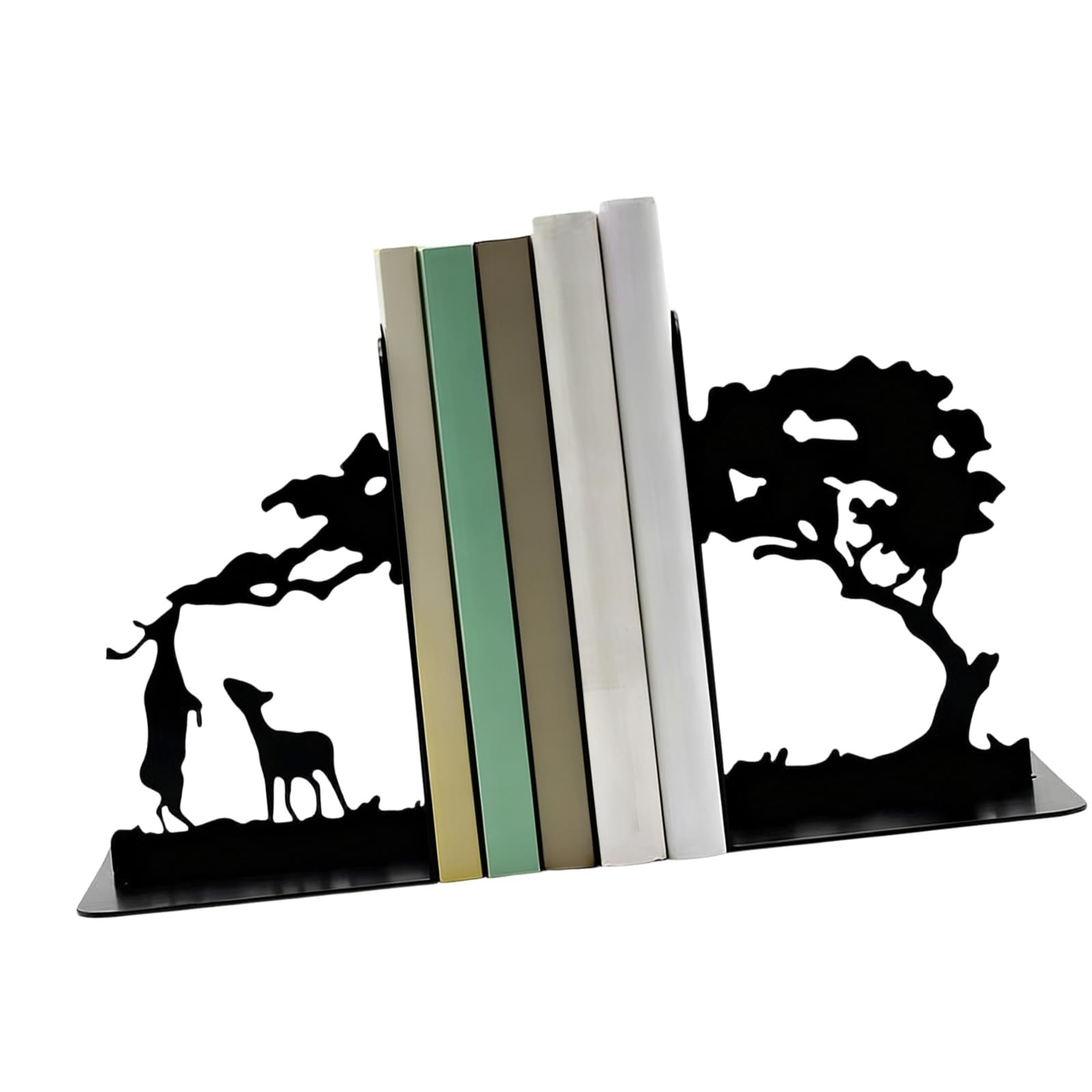 Hsioluted Deer Under Tree Design Books Stand Metal Books Display Stand Bookends, Stands For Displaying, Picture Albums, Notebooks Desktop Bookends