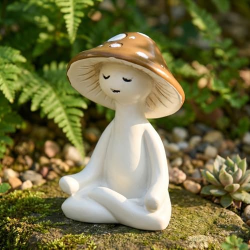 Estatua de hongo meditación de resina pequeña blanca miniatura 2