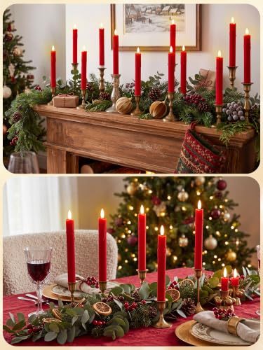 Image of Treela 36 Pcs Flameless Taper Candle,Red, 0.8x7.7″, Flocked Wavy Mouth