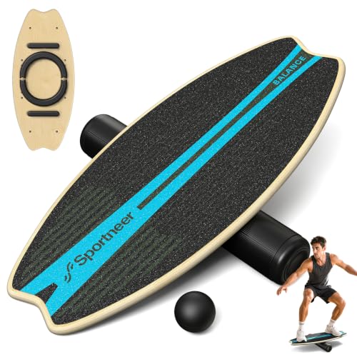 Image of Sportneer Balance Board - 7 Modes Wobble Board with Adjustable Stoppers - Exercise Balancing Stability Trainer for Improve Balance, Surf Trainer & Physical Therapy - Roller and 2.8'' Ball Included