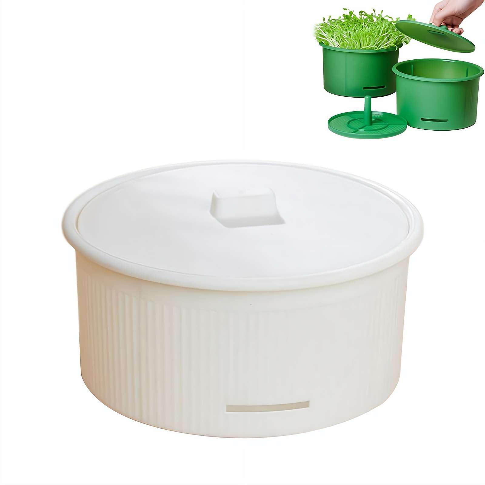 Single-Layer Bean Sprout Growing Kit – 7.3" Kitchen Sprouter with Grid Tray & Light-Blocking Lid, Plastic Sprouting Pot for Healthy Mung Beans, Lentils, Broccoli & Alfalfa