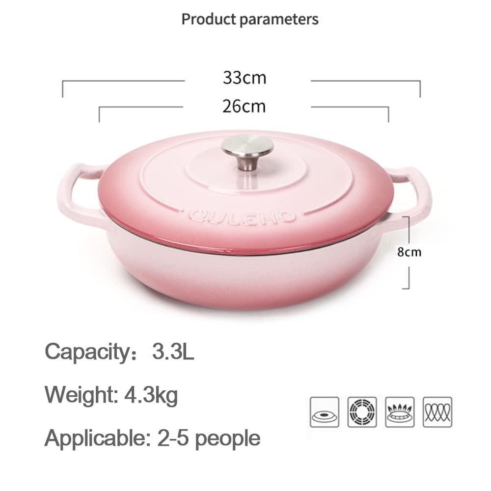 Cacerola/Cocotte de Hierro Fundido, Cacerola Baja De Hierro Fundido, Cocotte con Tapa, Redonda, Ø 26 Cm, 3,3 L, para Todas Las Fuentes De Calor, Incl. Inducción
