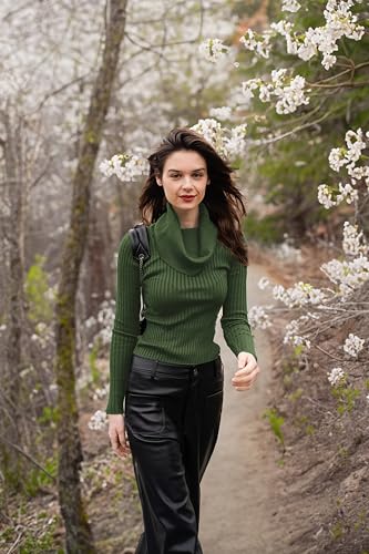 Image of v28 Women's Stretchable Cowl Neck Knit Long Sleeve Slim Fit Bodycon Sexy Sweater