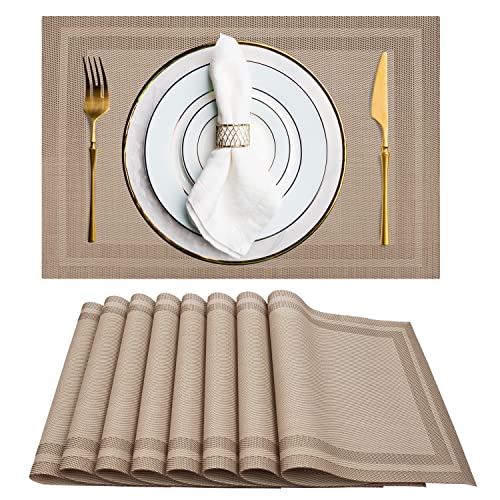 EXCOVIP Set of 8 Placemats, Non-Slip Crossweave Woven Vinyl Insulation Place Mat Washable Table Mats For Restaurants Party Decoration 45 x 30 cm(Champagne)
