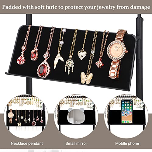 Solimintr Jewelry Organizer, Jewelry Stand With Necklace Display Holder 3 Tier Earring Organizer Rustic Wood Base Tray With Ring Stand Jewelry Storage Tower For Women Girls Gift #TOP1