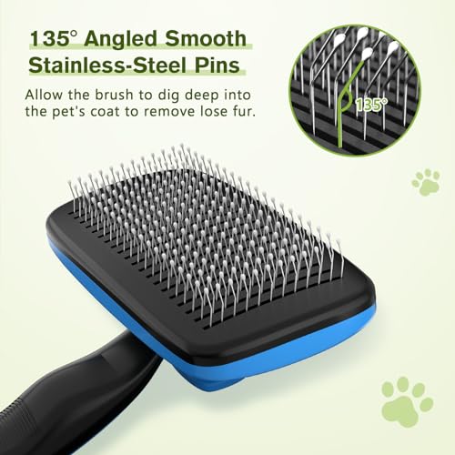 Image of Pecute Skin Friendly Self-Cleaning Slicker Brush for Dog & Cat Shedding | 1 click clean, Lightweight, Undercoat hair removal, For short /long /double /white coats