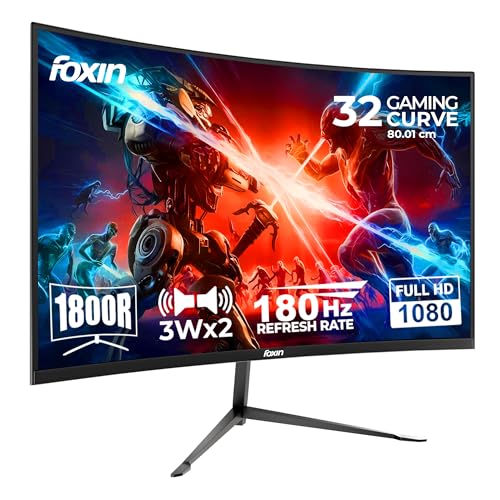 Image of Foxin Phantom 32 inch (80 cm) 1800R Curved Gaming Monitor, FHD 1920x1080p, 180Hz, 1ms, Adaptive Sync | 99% sRGB | DP, HDMI & DC Ports | RGB Backlight, Built-in Speakers | Wall Mountable | Black