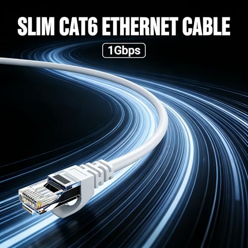 Elfcam® -Slim ethernet Cable Wąski kabel Ethernet kat. 6 o długości 7 m, kabel sieciowy LAN WAN kat. 6 32AWG, bardzo wąski, biały (7 metrów)