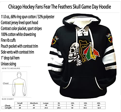 Fear The Feathers Skull Game Day Chicago Hockey Hoodie Black/White2