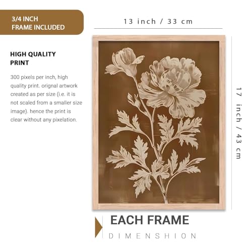 Image of kotart Aesthetic Botanical Art Home Decoration Painting | Floral Paintings With Frame For Living Room Bed Room Hotel Wall Decor Digital Reprint Set of 3 (13X17 inch)