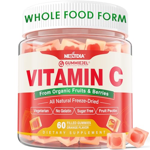 Organic Vitamin C Gummies 120mg for Adults Sugar Free Daily Immune Defense Raw Antioxidant 100% Whole Food Chewable Vitamin C Supplement from 1200mg Berries & Fruits for Collagen Vegan 60 Counts