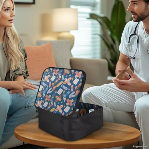 Image of Gomyblomy Band-Aid Print First Aid Kit Empty Portable First Aid Kits Bag for Business Travel Medium Emergency Medical Kit for Cars Home Medicine Bag Blue Medical Supplies Organizer