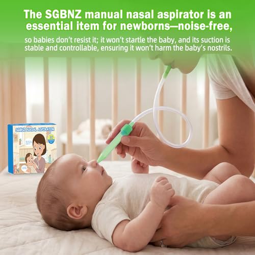 Image of Nasal Aspirator for Baby with 30 Hygiene Filters 0-12 Months, Compact Size, Baby No Bulky Feel Reusable Infant Nose Cleaner, Easy to Use and Clean, Portable for Both Travel and Home Use-Green