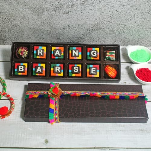 Image of Velvet Fine Chocolates Premium Holi Chocolate Gift Festive Box 12 Assorted Chocolates Holi Gift Pack for Kids, Family, Friends, Employees