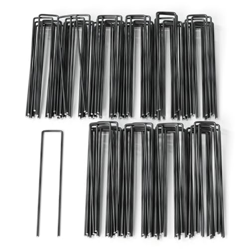 Qianruida 100 Black Modern Plastic Garden Pegs, Camping Staples, Garden Stakes, Mulching Cloth Stakes, Staples for Mulching Cloth