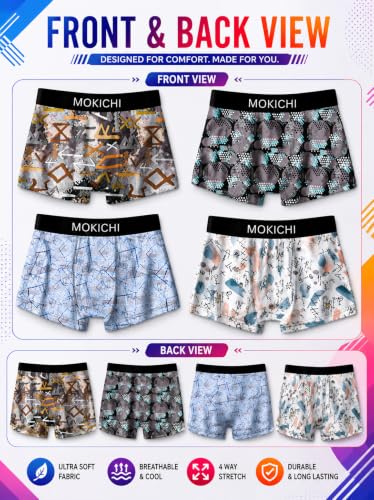 Image of Men's Printed Trunks | Boxer Brief Underwear with Broad Elastic Waistband and Contoured Pouch | Multicolour, Pack of 4