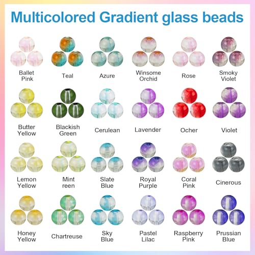 Image of XSEINO 24 Colors 1200PCS Transparent Gradient Glass Beads Kit 6mm DIY Craft Glass Beads, Fit for Bracelets, Jewelry Making, Necklace