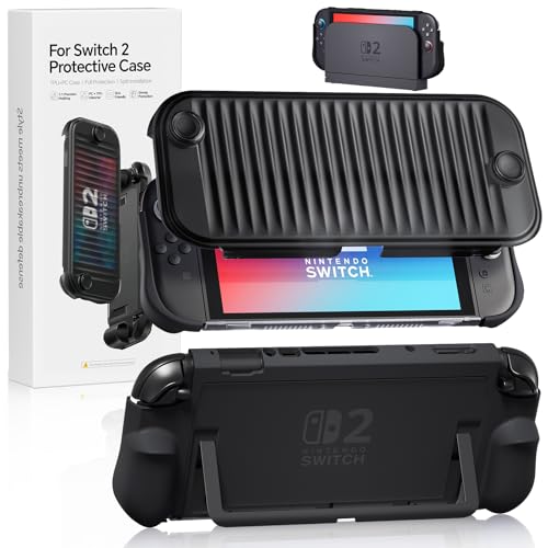 Funda Protectora Compatible para Modelo Switch 2(2025),Estuche Protector con Cubierta Frontal Protectora Funda Fina de TPU con Agarre Antideslizante, Ideal para Uso Diario y Viajes (Negro)