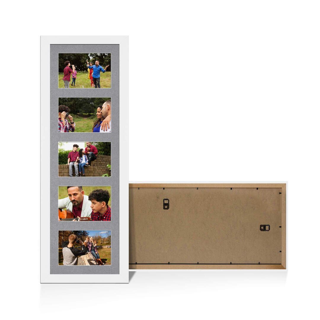 Procut Global 26X8 White Photo Frames For Multiple Pictures with Mid Grey Mount-Modern Collage Frame with 5 Apertures (5x) 6X4-Engineered Wood with Shatterproof Perspex