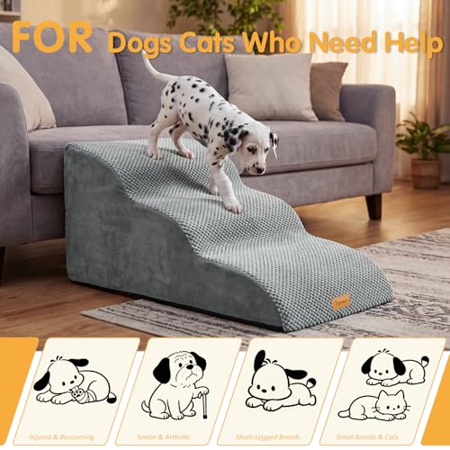 Image of Topmart High Density Extended Foam Dog Ramp&Steps 3 Tiers,15.7 inch High,Non-Slip Dog Stairs with Removable Cover,Soft Foam Pet Ladder,Best for Injured,Older Cats,Pets with Joint Pain