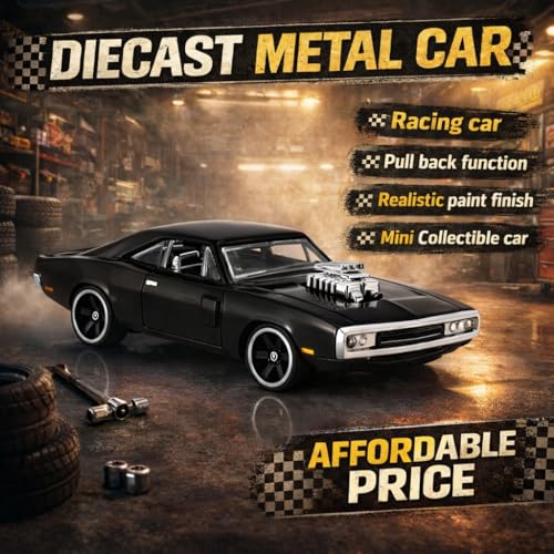 Image of 1:64 Scale Diecast Metal Muscle Car | Alloy Body Mini Collectible Cars with Smooth Wheels | Realistic Display Model & Racing Toy for Kids, Adults & Collectors (Muscle Car 1:64 Scale - Black)