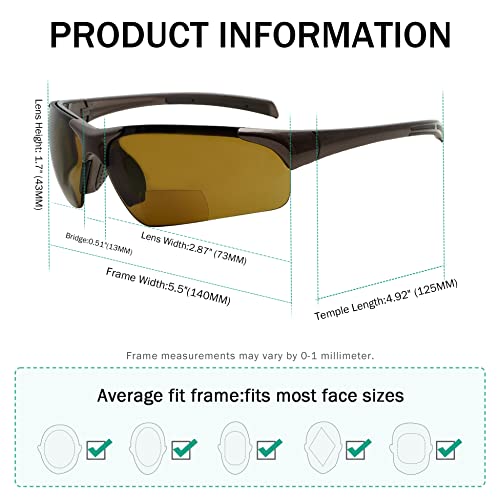 Eyekepper TR90 Unbreakable Sports Half-Rimless Bifocal Sunglasses Baseball Running Fishing Driving Golf Softball Hiking3